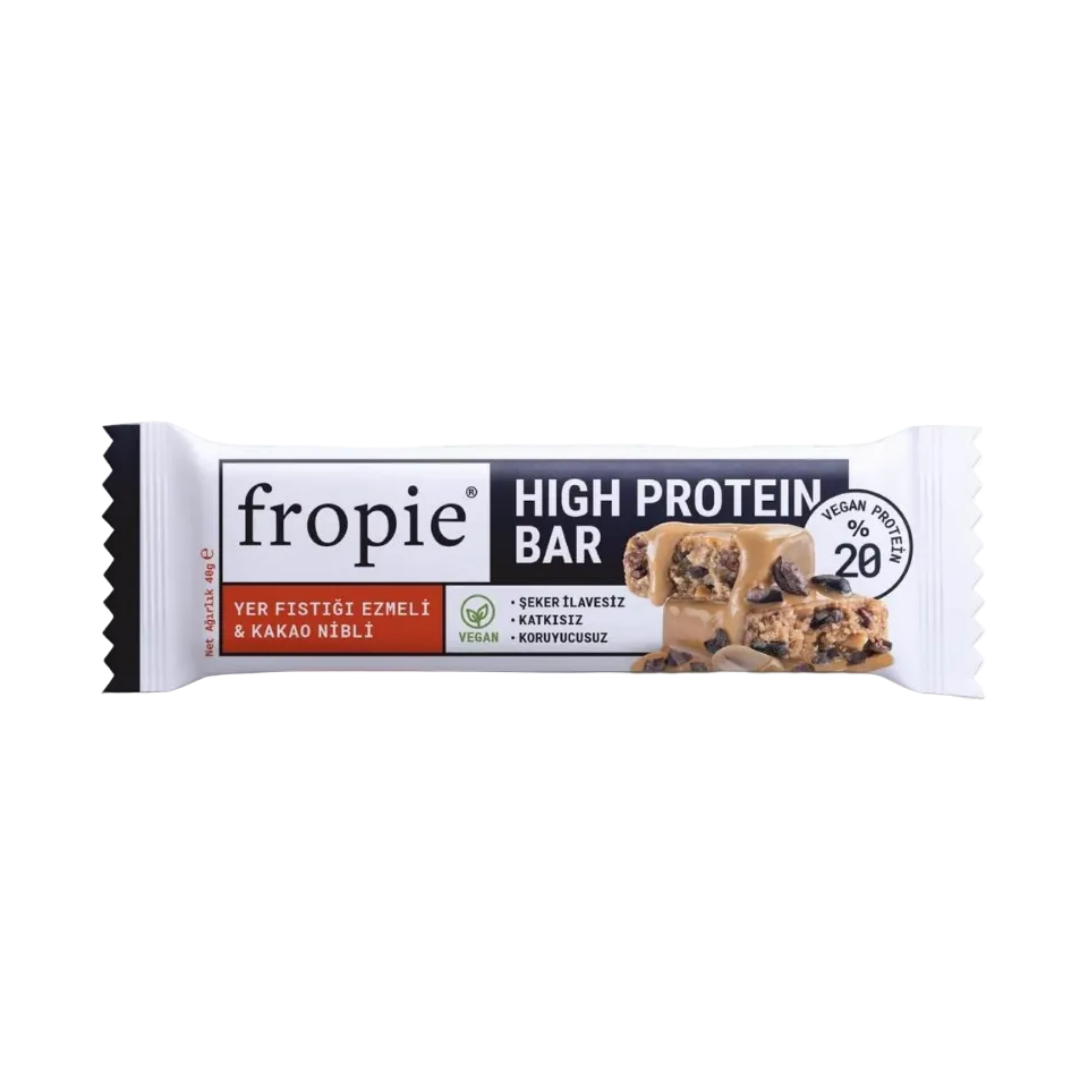 FROPİE Vegan High Protein Bar Yer Fıstığı Ezmeli & Kakao Nibli 40g
