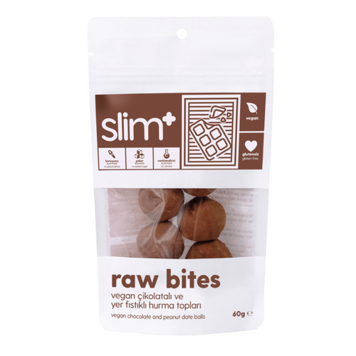 SLİMPLUS Kakao Vegan Çikolatalı Glutensiz Raw Bites Hurma Topları 60gr