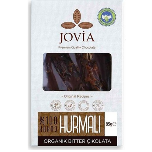JOVİA Organik %100 Bitter Çikolata - Hurmalı 85 gr