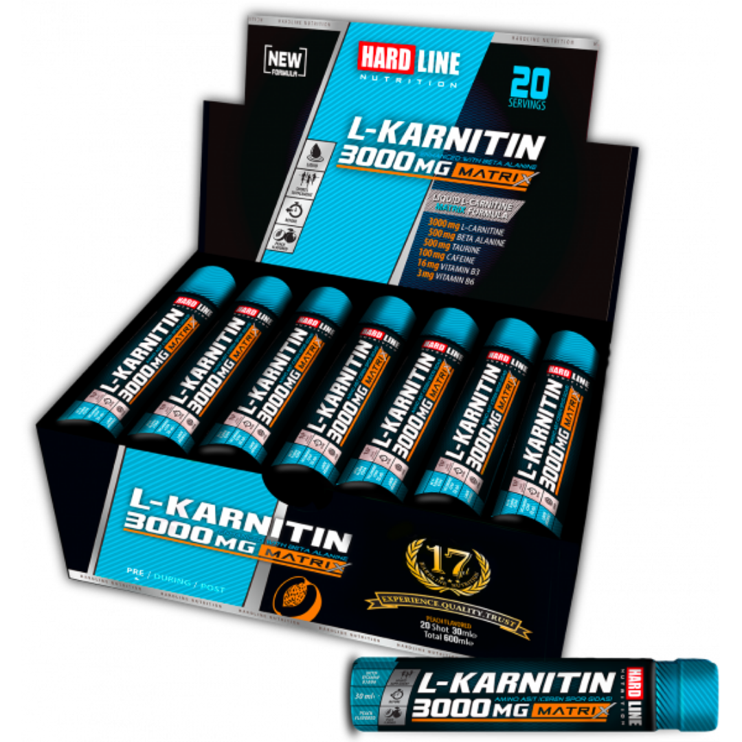 HARDLINE L-Karnitin Matrix 3000mg Şeftali 20 adet (30ml) – Özel Beslenme