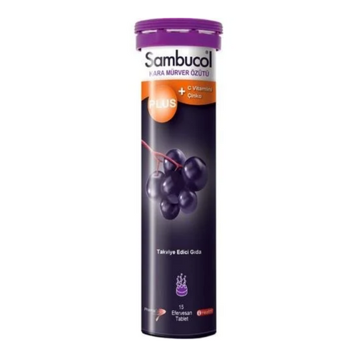 SAMBUCOL Plus Kara Mürver + C Vitamini Çinko Efervesan 15 Tablet