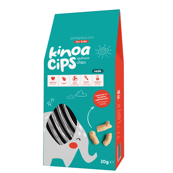 SLİMPLUS Sade Vegan Yağsız Kinoa Cipsi Kids Glutensiz Çocuklara Özel Ambalaj Tatlı Fil 20g