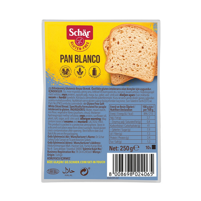 SCHAR Pan Blanco Glutensiz Dilimli Ekmek 250 g