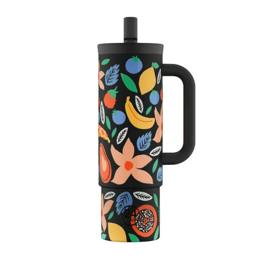 24BOTTLES Straw Cup Tropical Noir Pipetli Paslanmaz Çelik Termos 800ml