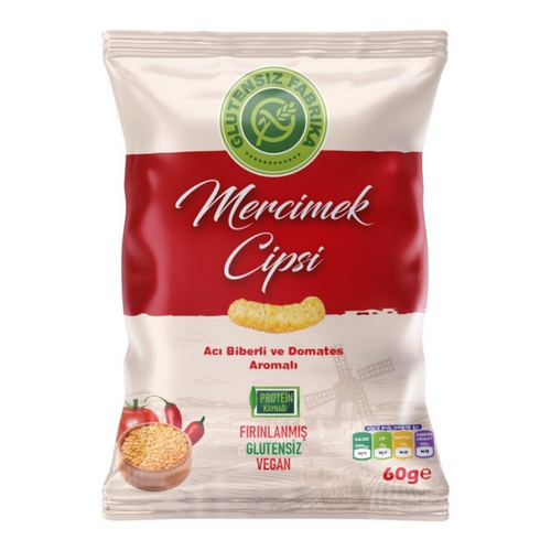 GLUTENSİZ FABRİKA Acı Biberli ve Domates Aromalı Mercimek Cipsi 60g