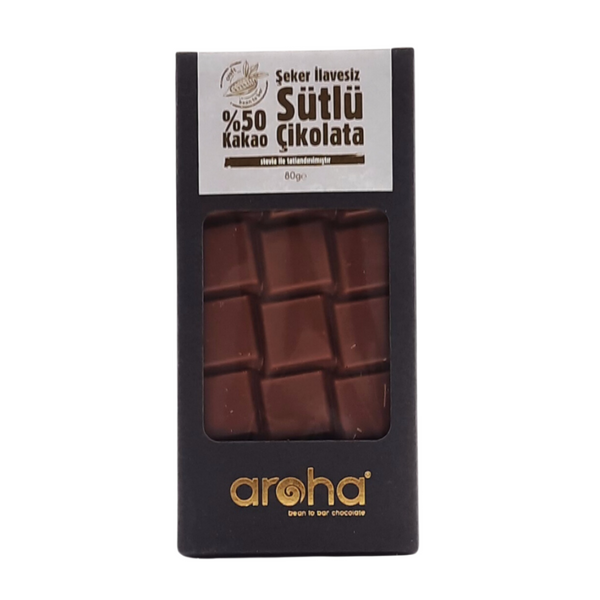 AROHA Stevia ile Tatlandırılmış %50 Sütlü Çikolata 80g