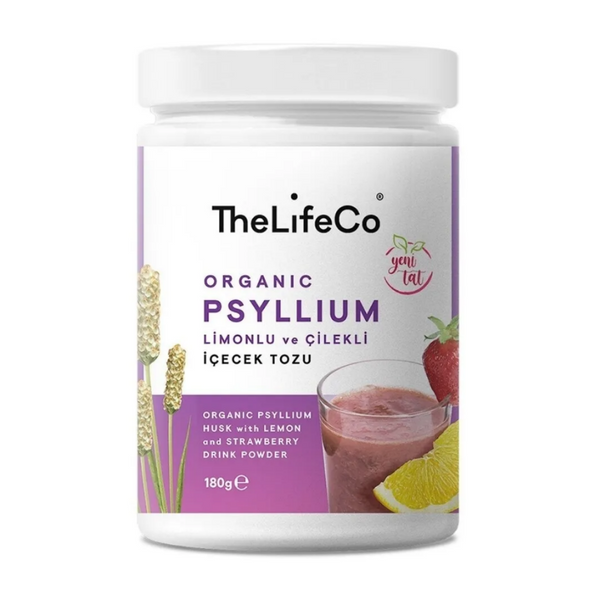 THELİFECO Organik Psyllium Çilekli ve Limonlu İçecek Tozu 180g