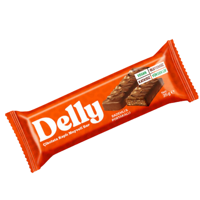 DELLY Çikolata Kaplı Bademli & Portakallı Bar 35g