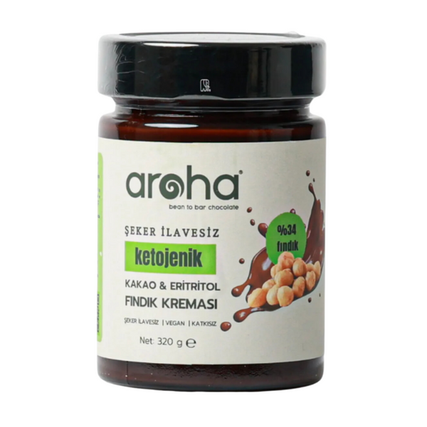 AROHA Şekersiz, Kakaolu & Eritritollü, Ketojenik Fındık Kreması 320g