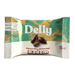 DELLY Şekersiz Bitter Çikolata Kaplı Badem 40g