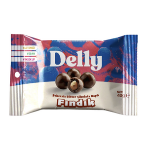 DELLY Şekersiz Bitter Çikolata Kaplı Fındık 40g