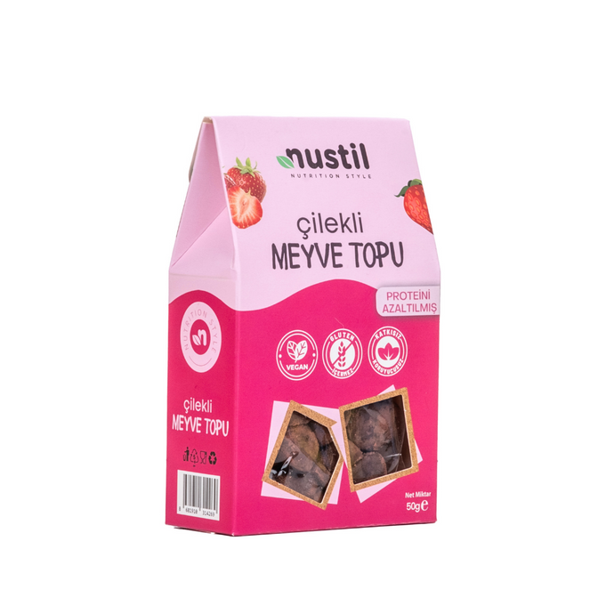 NUSTİL Proteini Azaltılmış Glutensiz Çilekli Meyve Topu 50g