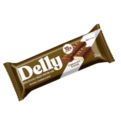DELLY Çikolata Kaplı Yüksek Proteinli Bar-Cappuccino Aromalı 40g