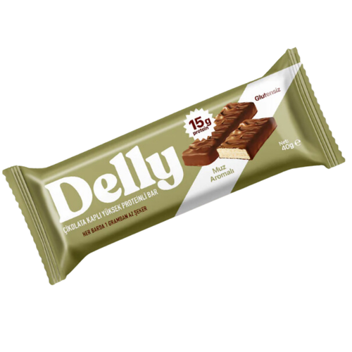 DELLY Muz Aromalı, Çikolata Kaplı, Yüksek Proteinli Bar 40g