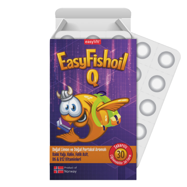 EASYFISHOIL Q (Kolin + B6, B12 vitaminleri + Folik Asit + Balık Yağı) 30 Çiğnenebilir Jel Form