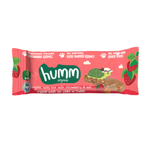 HUMM Organik Vegan Çilekli ve Fındıklı Yulaf Bar 27g