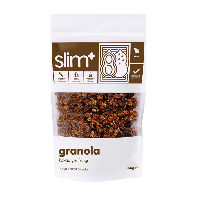 SLİMPLUS Kakao Yer Fıstığı Glutensiz İlave Şekersiz Vegan Granola 250g