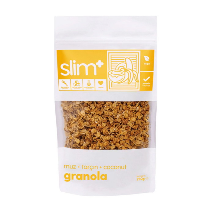 SLİMPLUS Muz Tarçın Hindistan Cevizi Glutensiz İlave Şekersiz Vegan Granola 250g