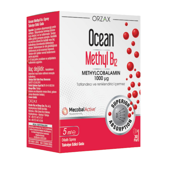 ORZAX Ocean Methyl B12 5 ml Dilaltı Sprey 30 Doz