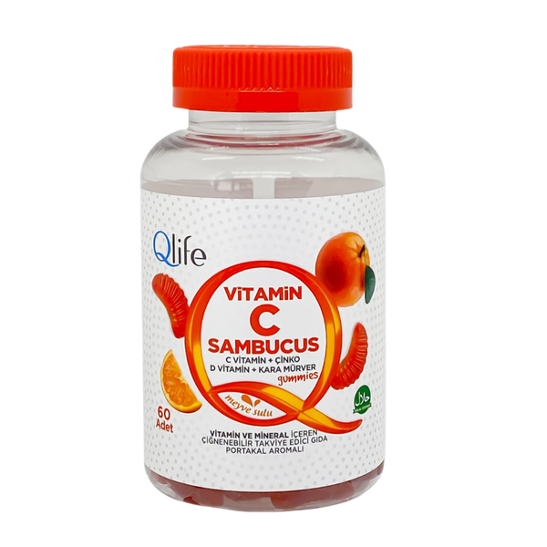 QLİFE Vitamin C Sambucus Gummies C vitamin + Çinko+ D vitamini + Kara Müver İçeren Gummies 60 adet