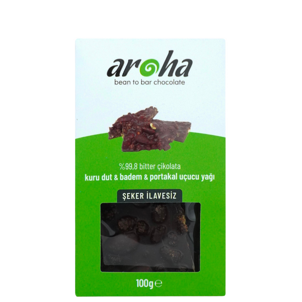 AROHA Kuru dut, Badem & Portakal Uçucu Yağı Bitter Çikolata 100g