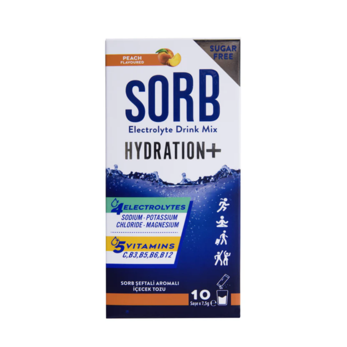 SORB - Electrolyte Drink Mix - Elektrolit, Vitamin ve Mineral Peach Sugar Free 10 Saşe