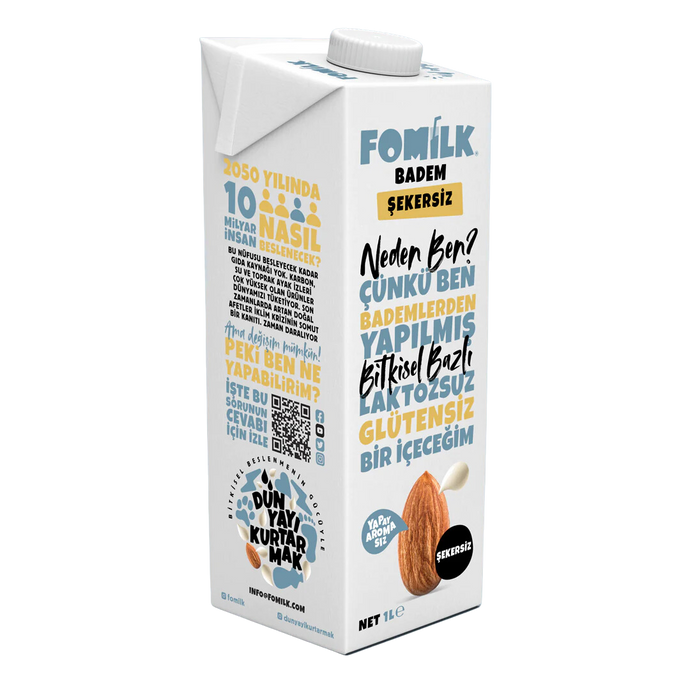 FOMİLK Bitkisel Bazlı Şekersiz Badem Sütü 1L