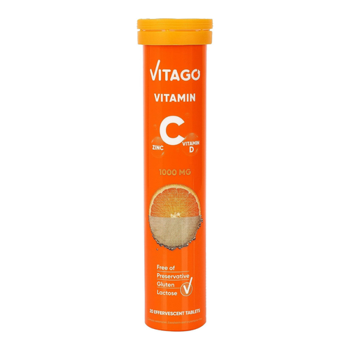 VİTAGO 20'li Vitamin C, Vitamin D, Çinko İçeren Efervesan Tablet Takviye Edici Gıda