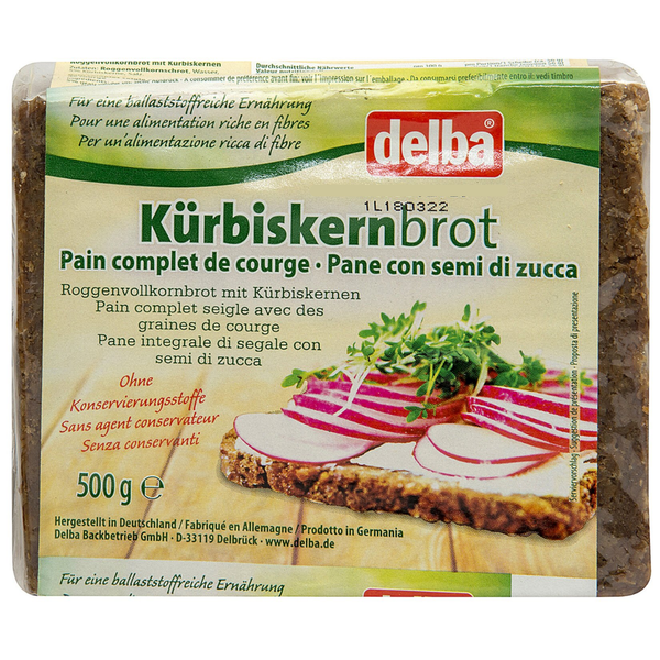 DELBA Kürbiskernbrot Kabak Çekirdekli Çavdarlı Tam Tahıl Ekmeği 500g