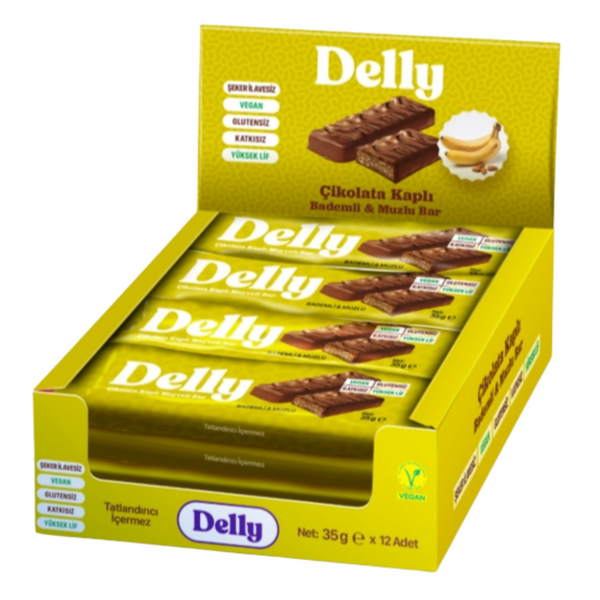 DELLY Çikolata Kaplı Bademli & Muzlu Meyveli Bar 12 Adet x 35g