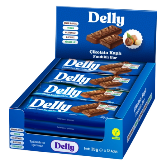DELLY Çikolata Kaplı Fındıklı Meyveli Bar 12 Adet x 35g