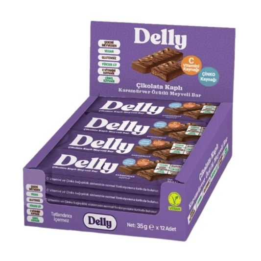 DELLY Çikolata Kaplı Karamürverli Bar 35g x 12 Adet