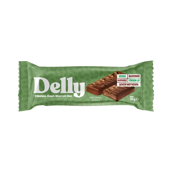 DELLY Çikolata Kaplı Matcha Çilekli Meyveli Bar 35g