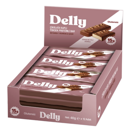 DELLY Çikolata Kaplı Orman Meyveleri Aromalı Yüksek Proteinli Bar 12 Adet x 40g