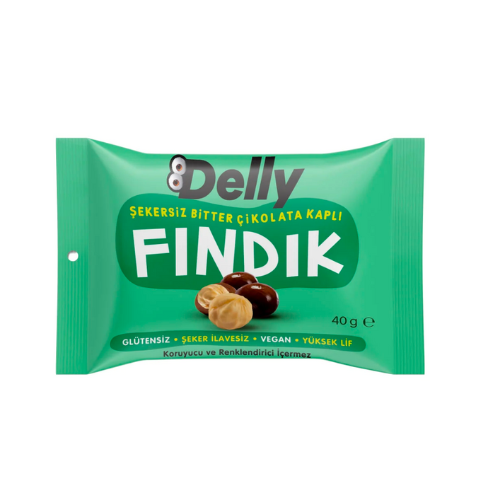 DELLY Şekersiz Bitter Çikolata Kaplı Fındık 40g