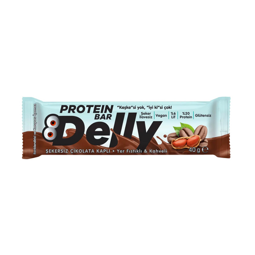 DELLY Şekersiz Çikolata Kaplı Yer Fıstıklı & Kahveli Protein Bar 40g