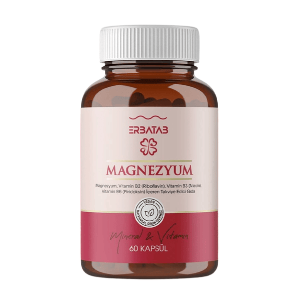ERBATAB Magnezyum 3 lü Form (Bisglisinat, Sitrat, Malat) & Vitamin B2, B3, B6  60 Kapsül