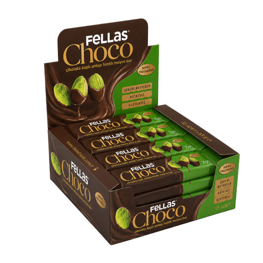FELLAS Choco Çikolata Kaplı Antep Fıstıklı Meyve Bar 35g x 12 Adet