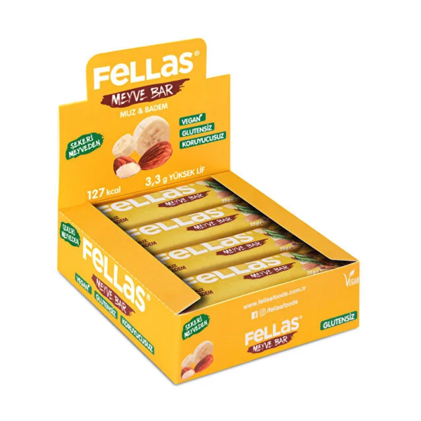 FELLAS Meyve Bar - Muzlu ve Bademli 35g x 12 Adet