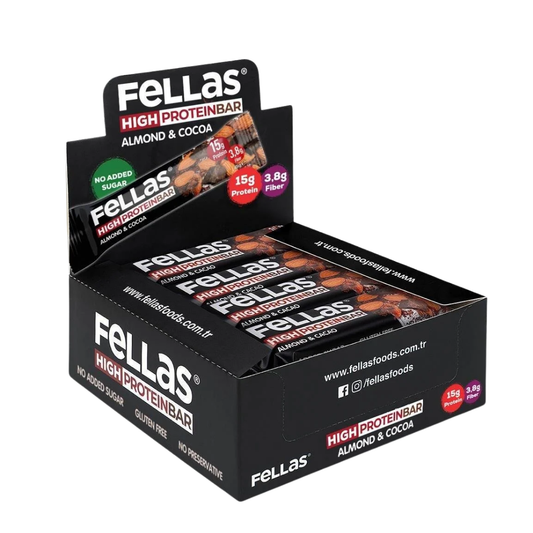 FELLAS Yüksek Protein Bar - Bademli ve Kakaolu 45g x 12 Adet