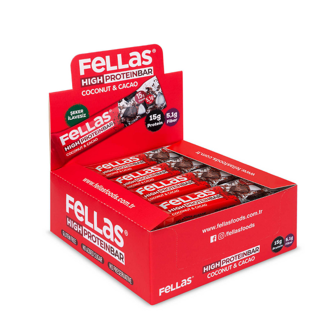 FELLAS Yüksek Protein Bar - Hindistan Cevizli ve Kakaolu 45g X 12