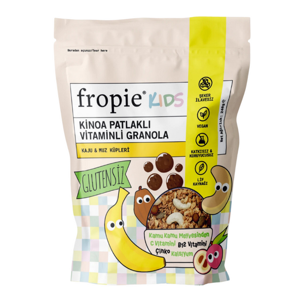 FROPİE Kinoa Patlaklı Vitaminli Kaju & Muz Küpleri Granola 240g