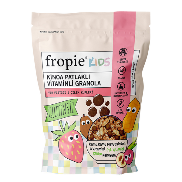 FROPİE Kinoa Patlaklı Vitaminli Yer Fıstığı & Çilek Küpleri Granola 240g