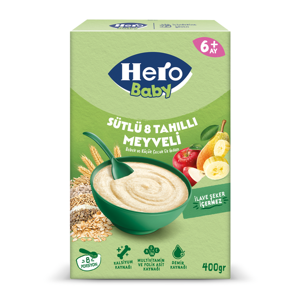HERO Baby Sütlü 8 Tahıllı Meyveli Kaşık Maması 400g