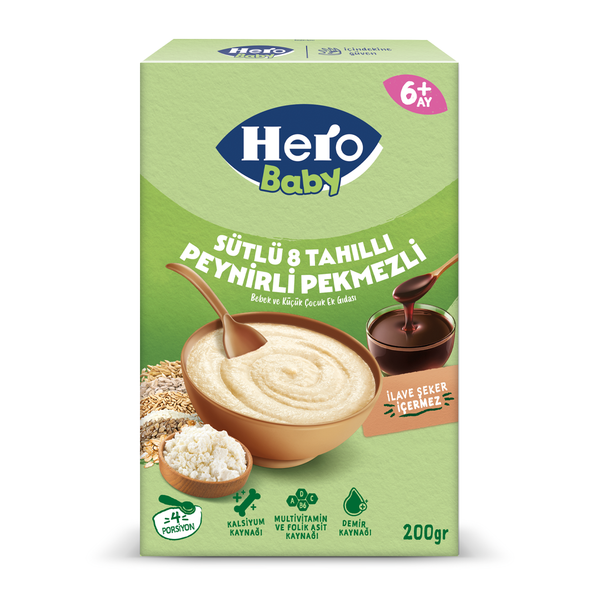 HERO Baby Sütlü Peynirli Pekmezli 8 Tahıllı Kaşık Maması 200g