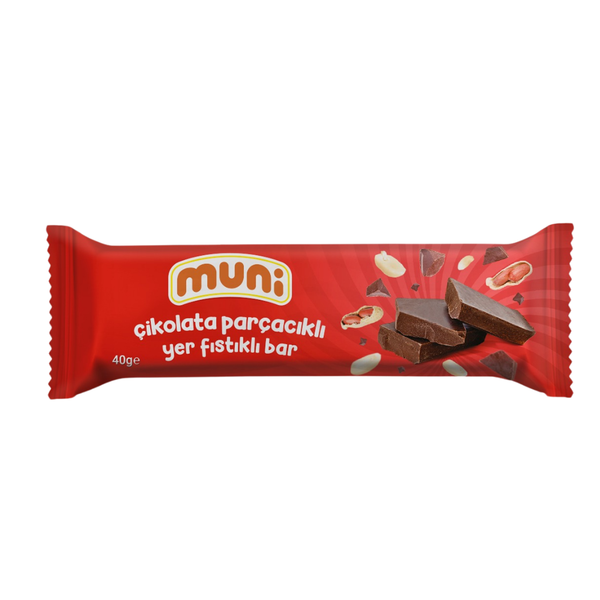 MUNİ Çikolata Parçacıklı Yer Fıstığı Barı 40g