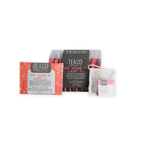 TEA CO Çilek Ve Ananaslı Beyaz Çay Müslin Çay Poşeti 12x2g - My Name Is Lady T