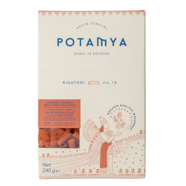POTAMYA Organik Kırmızı Mercimek Rigatoni 240g