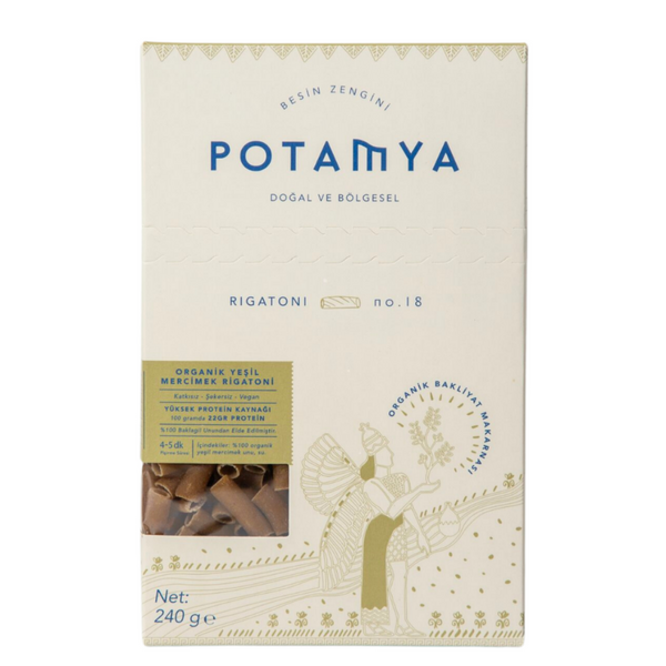 POTAMYA Organik Yeşil Mercimek Rigatoni 240g