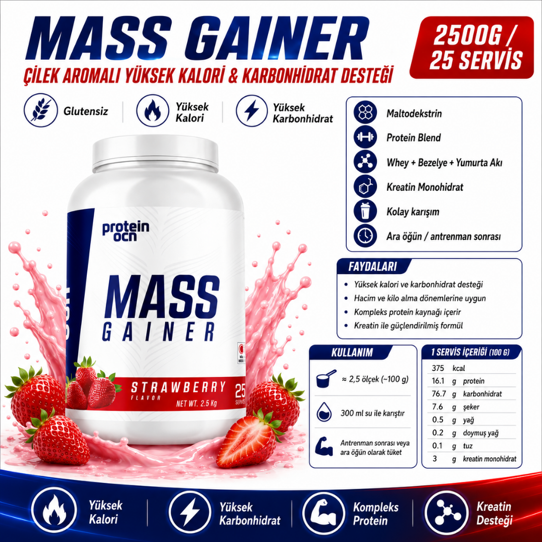 PROTEINOCEAN Mass Gainer Çilek 2500g – Özel Beslenme